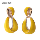 Grace Jun Rhinestone Geometric Clip Earrings