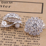 Grace Jun Double Round Rhinestone Clip Earring for Women Party