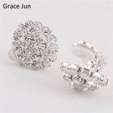 Grace Jun Double Round Rhinestone Clip Earring for Women Party
