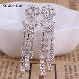 Rhinestone Crystal Tassel Clip on Earrings No Piercing for Party