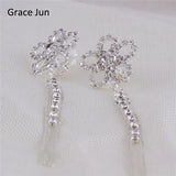 Rhinestone Crystal Tassel Clip on Earrings No Piercing for Party