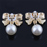 Grace Jun Bowknot Clip Earrings Simulated Pearl No Piercing