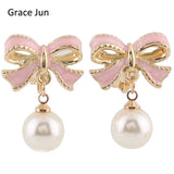 Grace Jun Bowknot Clip Earrings Simulated Pearl No Piercing