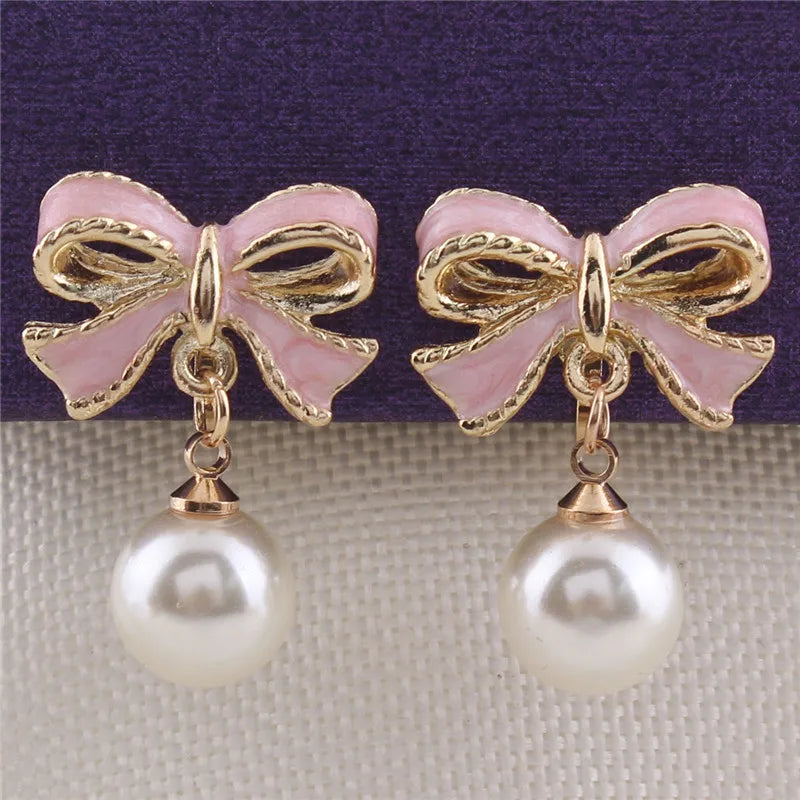 Grace Jun Bowknot Clip Earrings Simulated Pearl No Piercing