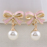 Grace Jun Bowknot Clip Earrings Simulated Pearl No Piercing