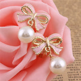 Grace Jun Bowknot Clip Earrings Simulated Pearl No Piercing