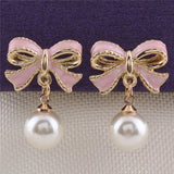 Grace Jun Bowknot Clip Earrings Simulated Pearl No Piercing