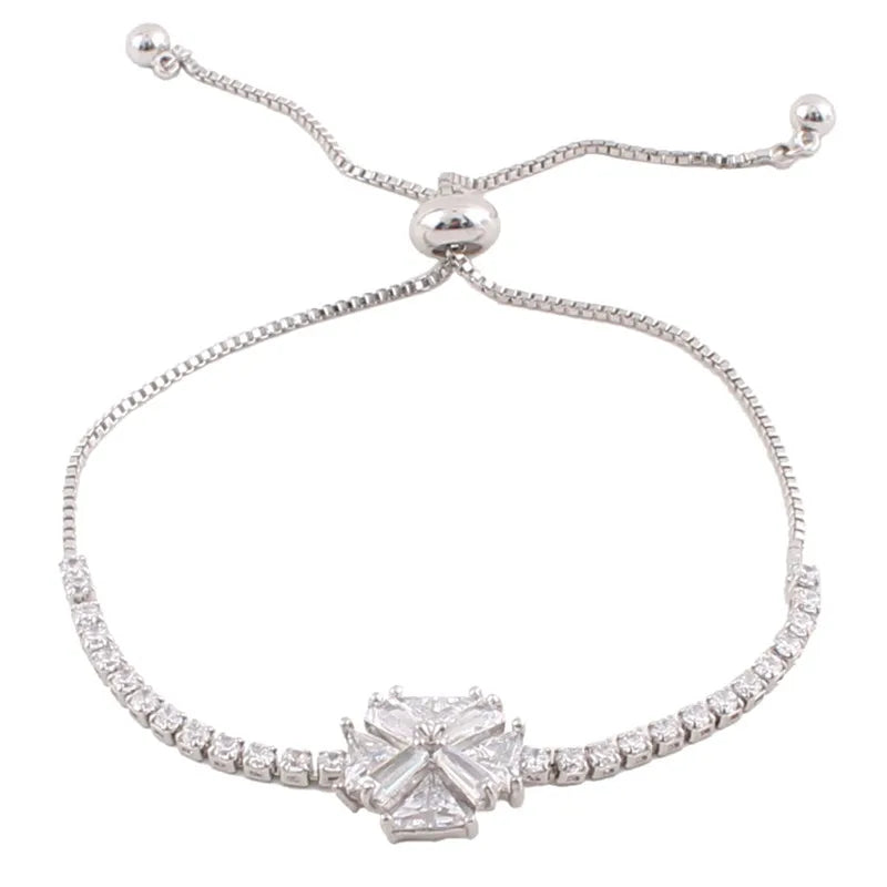 Grace Jun Double Cross Bracelets with Flower Shape CZ for Women