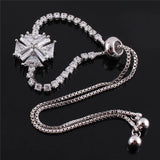 Grace Jun Double Cross Bracelets with Flower Shape CZ for Women