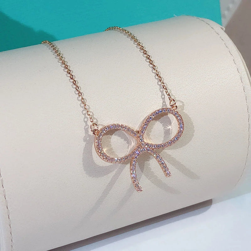 Grace Sweet Bowknot Girl Necklace Sterling Silver Pendant