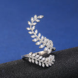 Zircon Leaves Open Ring Wedding Girl Cocktail Party S925 Silver