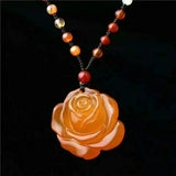 Agate Rose Necklace Pendant Gemstone Women's Jewelry Talisman