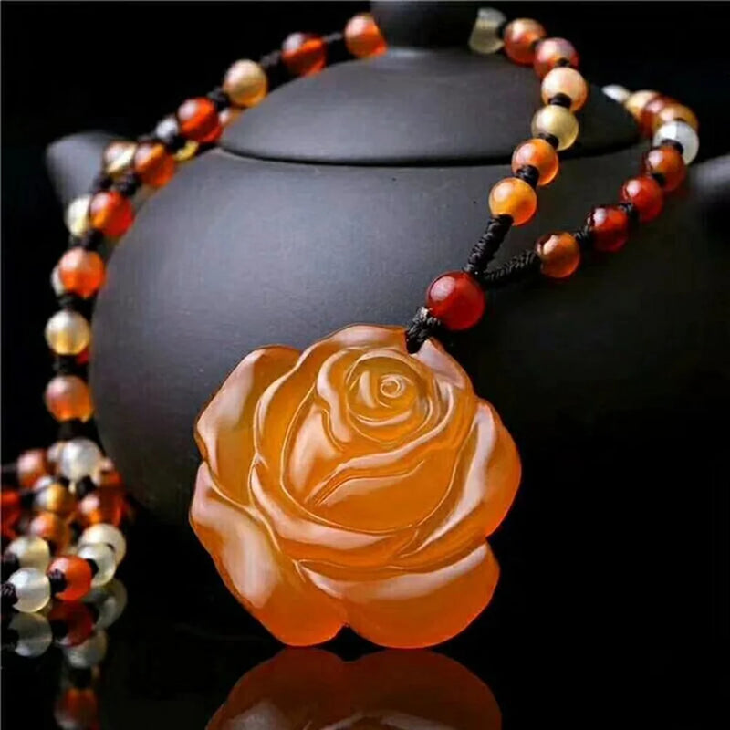 Agate Rose Necklace Pendant Gemstone Women's Jewelry Talisman