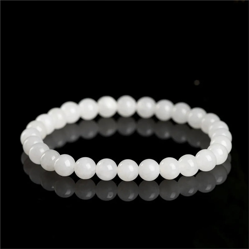 Hetian Jade Beaded Bracelet 8mm Round Beads Bangle Stretch Prayer BR049