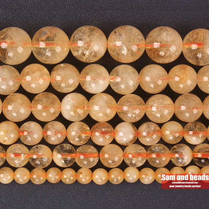 Natural Stone Citrine Loose Beads Round Quartz Crystals