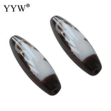 Tibetan Agates Dzi Beads Mahakala 12x38mm Oval Two Tone Hole 2mm