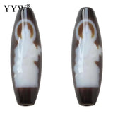Tibetan Agates Dzi Beads Mahakala 12x38mm Oval Two Tone Hole 2mm
