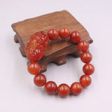 Red Agate Bracelet 14mm Pixiu Round Bead Chain 55-60mm Men Women