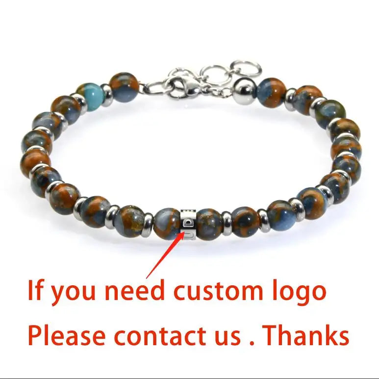 6mm Hematite Beads Stainless Steel Bracelet Men Women