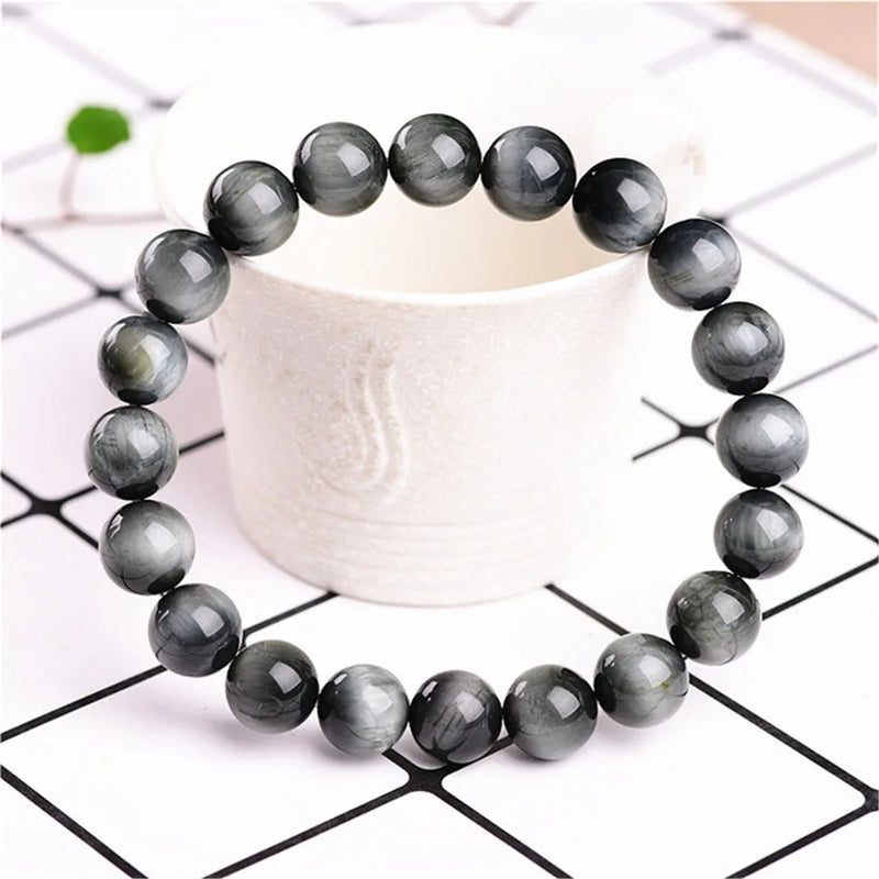 Eagle Eye Stone Beaded Bracelet 8mm 10mm 12mm Bangle