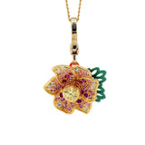 Gradient Morning Glory Green Leaf Pendant Sweet Flower Necklace