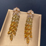 Gradient Silver Wheat Ear Earrings Cubic Zirconia Tassel Jewelry