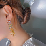 Gradient Silver Wheat Ear Earrings Cubic Zirconia Tassel Jewelry