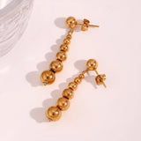 Large Bead Drop Earrings Stainless Steel 18K Plated