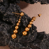 Large Bead Drop Earrings Stainless Steel 18K Plated