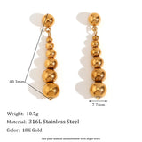 Large Bead Drop Earrings Stainless Steel 18K Plated
