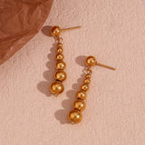 Large Bead Drop Earrings Stainless Steel 18K Plated