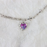 Gradient Purple Zircon Star Heart Necklace Y2K Crystal