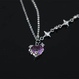 Gradient Purple Zircon Star Heart Necklace Y2K Crystal