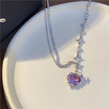 Gradient Purple Zircon Star Heart Necklace Y2K Crystal