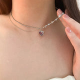 Gradient Purple Zircon Star Heart Necklace Y2K Crystal