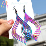 Rainbow Hollow Rhombus Leaf Drop Earrings Gothic Jewelry Big Dangle Earrings