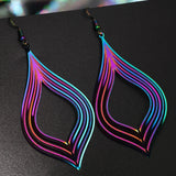Rainbow Hollow Rhombus Leaf Drop Earrings Gothic Jewelry Big Dangle Earrings