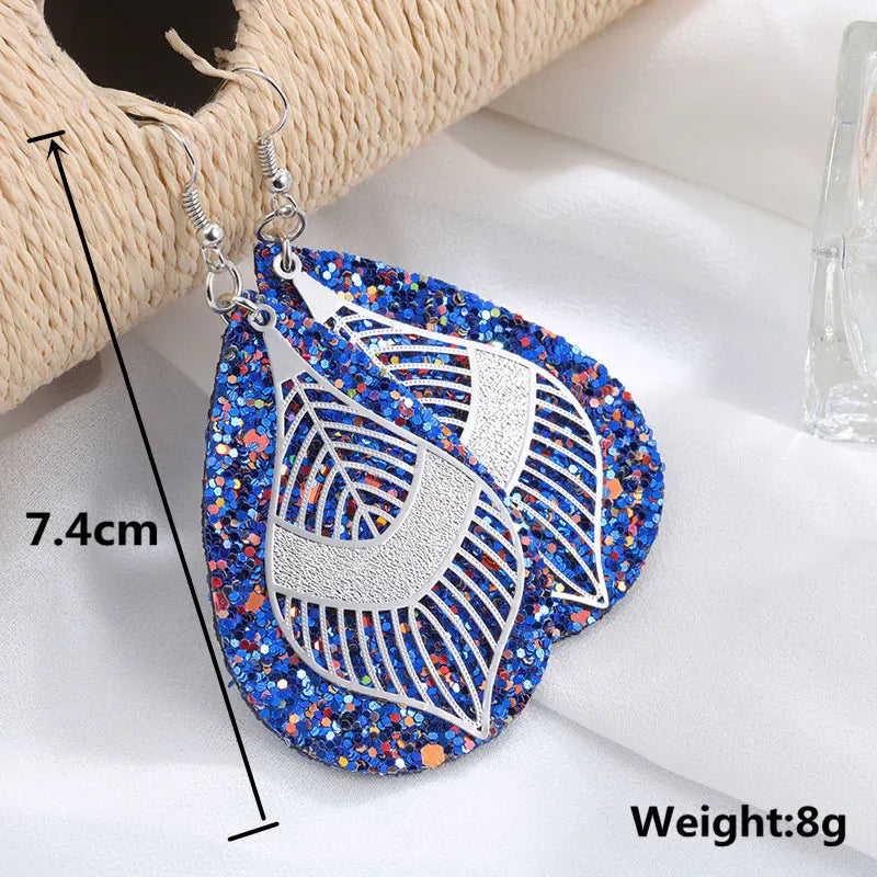 Rainbow Hollow Rhombus Leaf Drop Earrings Gothic Jewelry Big Dangle Earrings