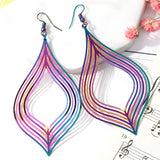 Rainbow Hollow Rhombus Leaf Drop Earrings Gothic Jewelry Big Dangle Earrings