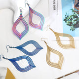 Rainbow Hollow Rhombus Leaf Drop Earrings Gothic Jewelry Big Dangle Earrings