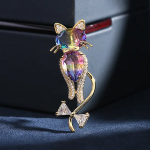 Crystal Cubic Zircon Cat Brooches For Women