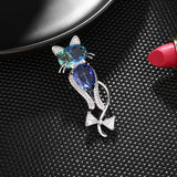 Crystal Cubic Zircon Cat Brooches For Women