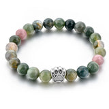 Green Natural Stone Beaded Bracelet with Dog Paw Charm