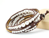 Shell Pearls Leather Wrap Bracelet for Women