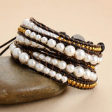 Shell Pearls Leather Wrap Bracelet for Women