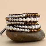 Shell Pearls Leather Wrap Bracelet for Women