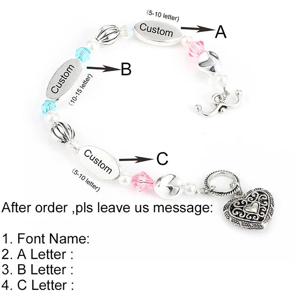 Personalized Rhinestone Crystal Bead Friendship Bracelet for Granddaughter