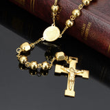 Granny 8mm Tone Rosary Beads Chain Necklace Crucifix Pendant Cross Jewelry