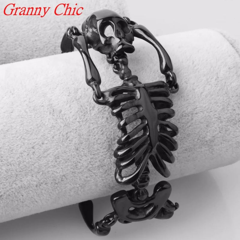 Big Skull Bones Bracelet Stainless Steel Skeleton Men Bangle