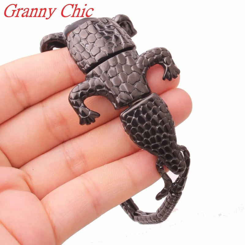 Men's Stainless Steel Crocodile Cuff Bracelet Punk Wristband